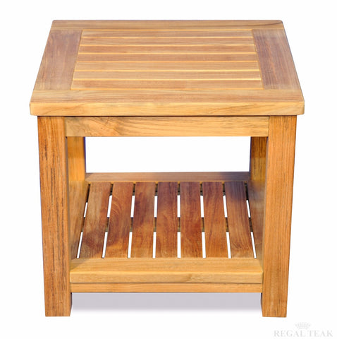 Regal Teak Square End Table with Shelf - [price] | The Adirondack Market