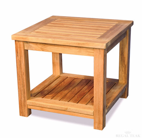 Regal Teak Square End Table with Shelf - [price] | The Adirondack Market