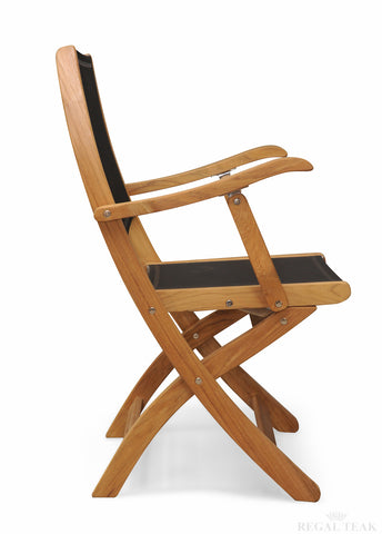 Regal Teak Providence Batyline Teak Chair with Arms – Set of Two Chairs - [price] | The Adirondack Market