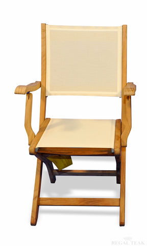 Regal Teak Providence Batyline Teak Chair with Arms – Set of Two Chairs - [price] | The Adirondack Market