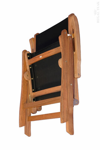 Regal Teak Batyline Sling-Styled Folding Teak Recliner Chair - [price] | The Adirondack Market